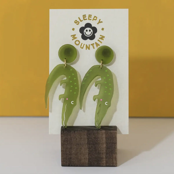 Olive Green Dangle Alligator Earrings