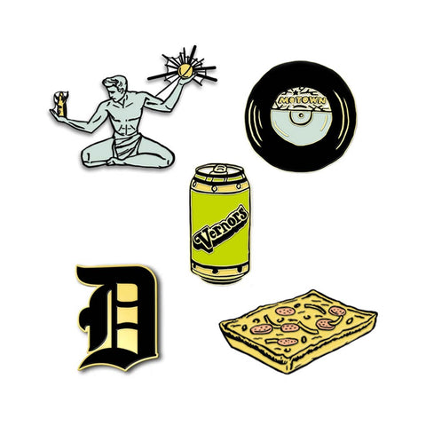 Detroit-Themed Enamel Pins