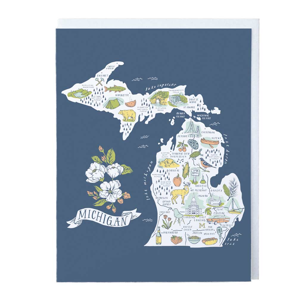 Illustrated Michigan Map Card