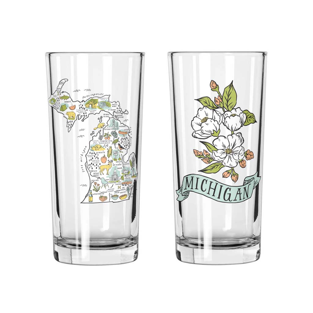 Illustrated Michigan Map 12oz Glass