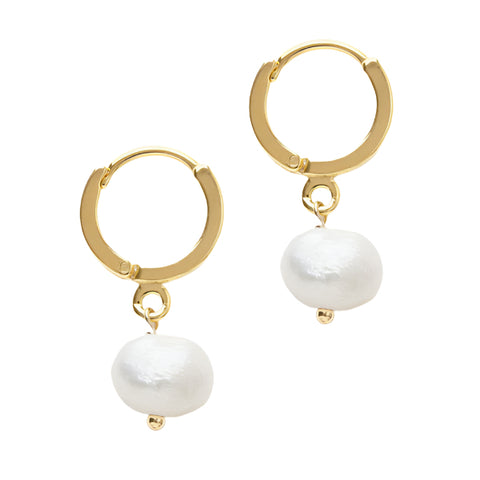 Fresh Water Pearl on Huggie Hoops