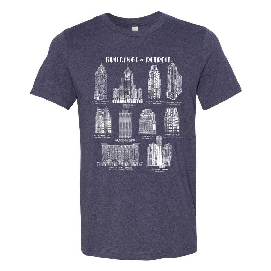 Buildings of Detroit Adult T-Shirt - City Bird