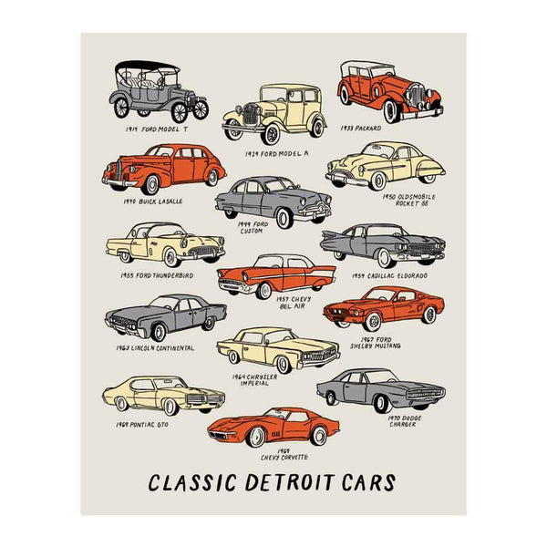 Classic Detroit Cars Silkscreened Art Print - City Bird 