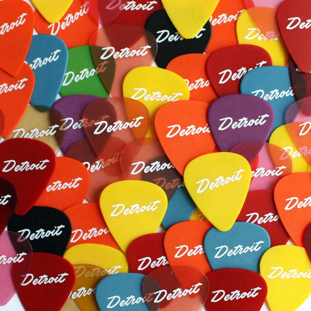 Set of Five Detroit Script Guitar Picks - City Bird