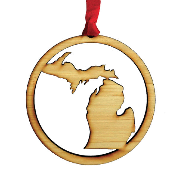 Michigan Upper & Lower Peninsulas Silhouette Wood Ornament