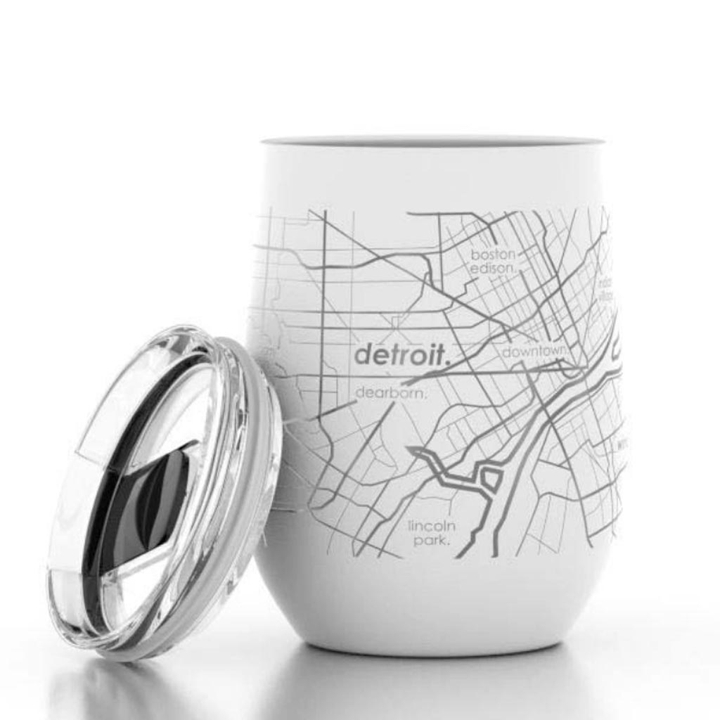 Detroit Map Wine Tumbler- White