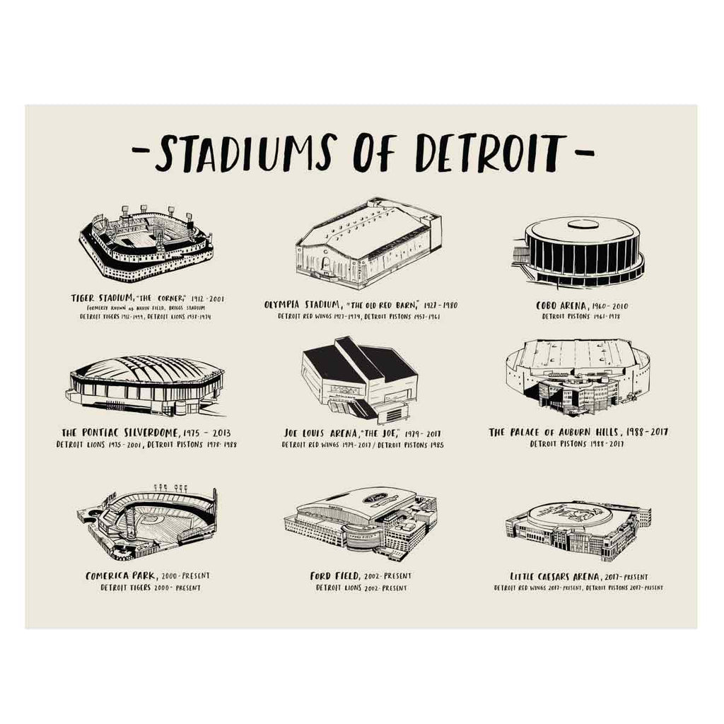 Stadiums of Detroit Art Print - City Bird