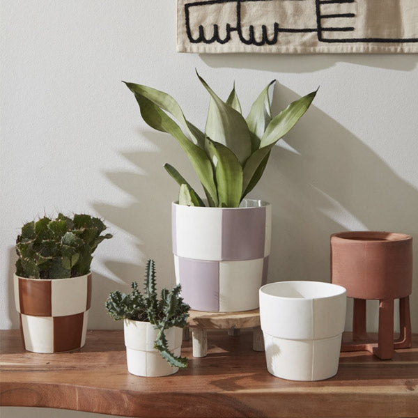 Brown Checkerboard Pot - 3.25x3.25