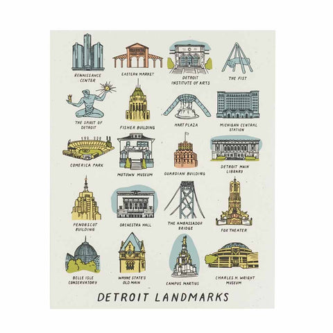 Detroit Landmarks Silkscreened Print - City Bird 