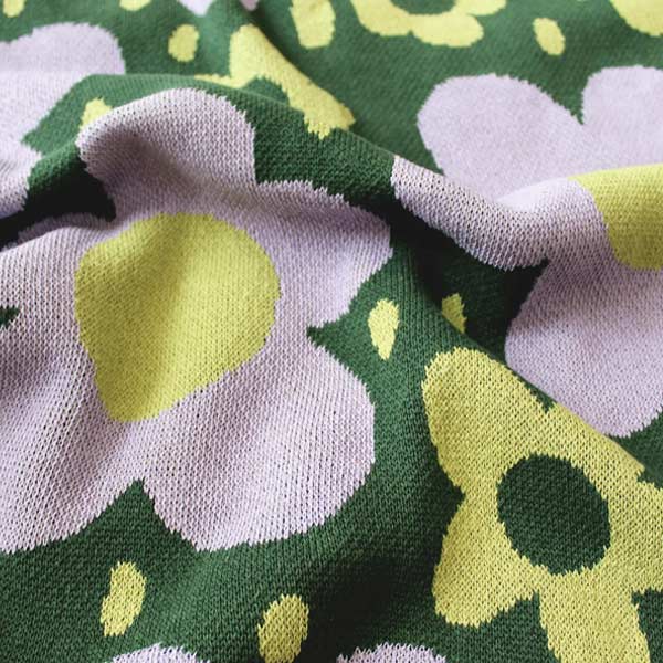 Flower Power Knit Blanket - Green & Purple