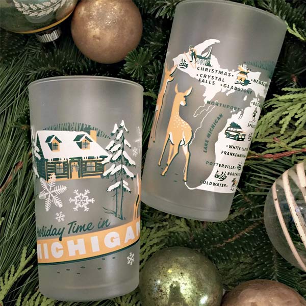 Greetings From Michigan Holiday Frosted Glass