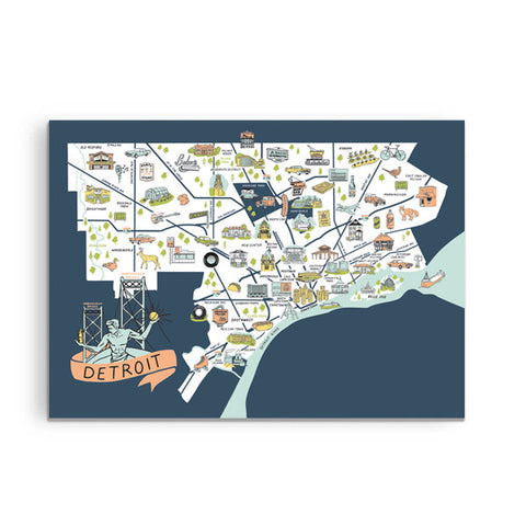 Illustrated Detroit Map Magnet