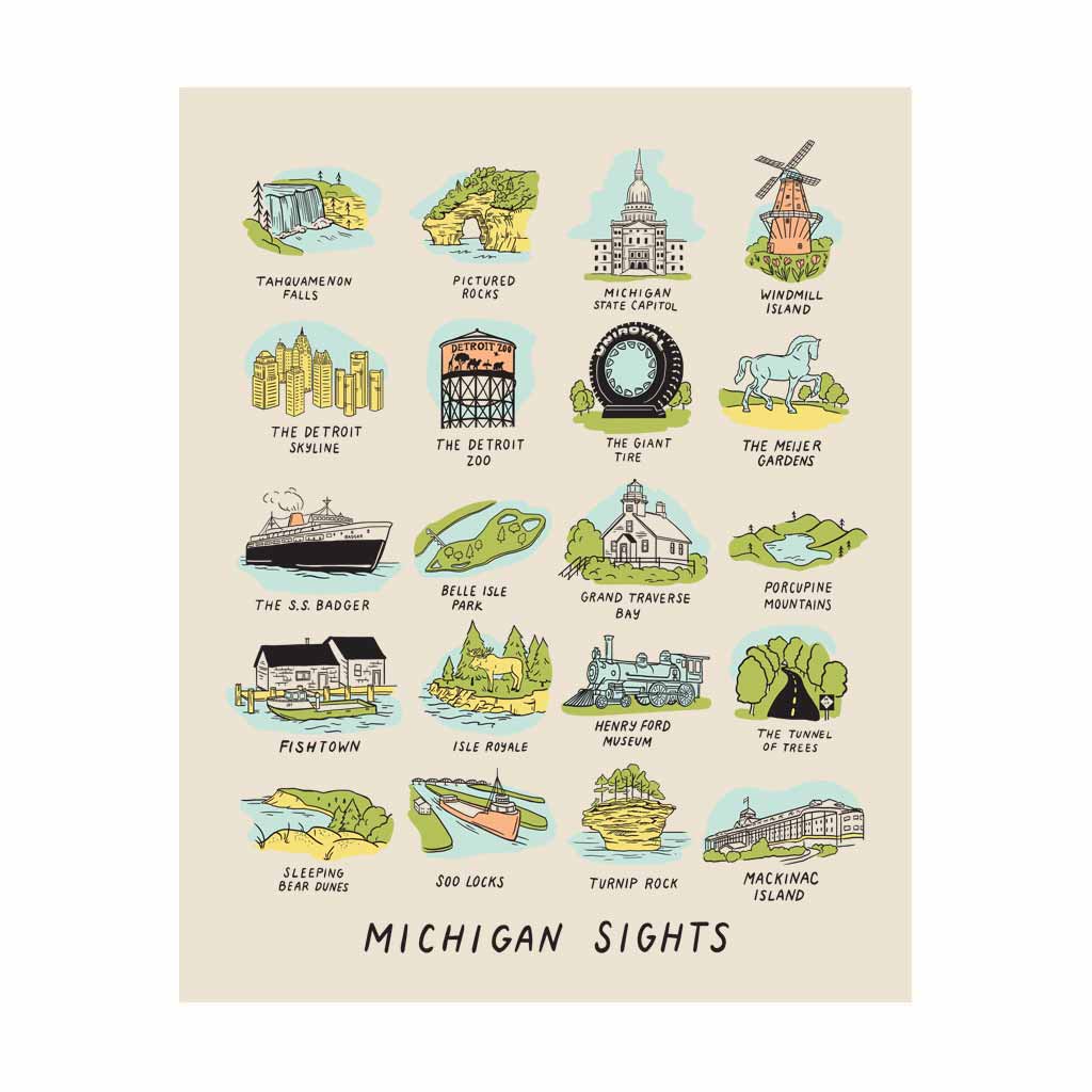 Michigan Sights Silkscreened Print - City Bird