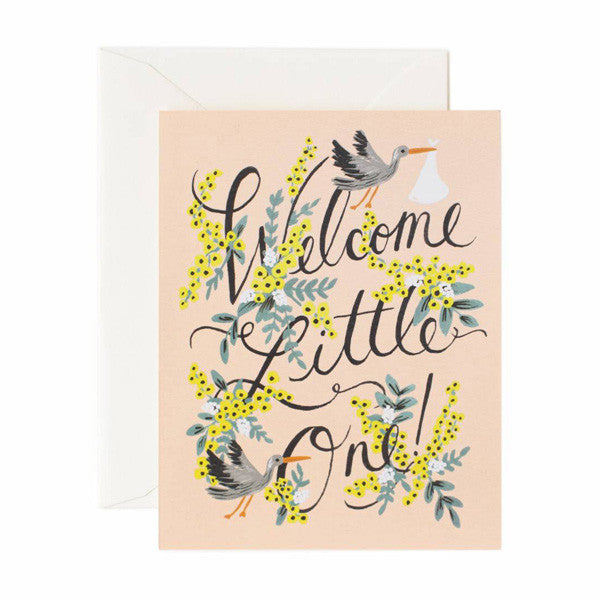 Welcome Little One, It's A Girl, Baby Shower, Baby Gift, Baby Girl, Illustration, Note Card, Greeting Card, Handlettered, Pink Balloons - Denmark - View #2