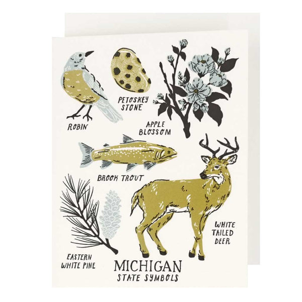 Michigan State Symbols Letterpress Card City Bird