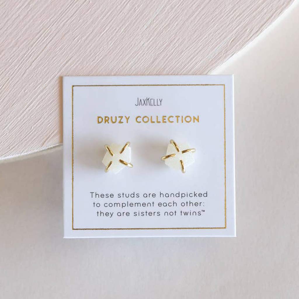 White - Druzy Prong Earrings