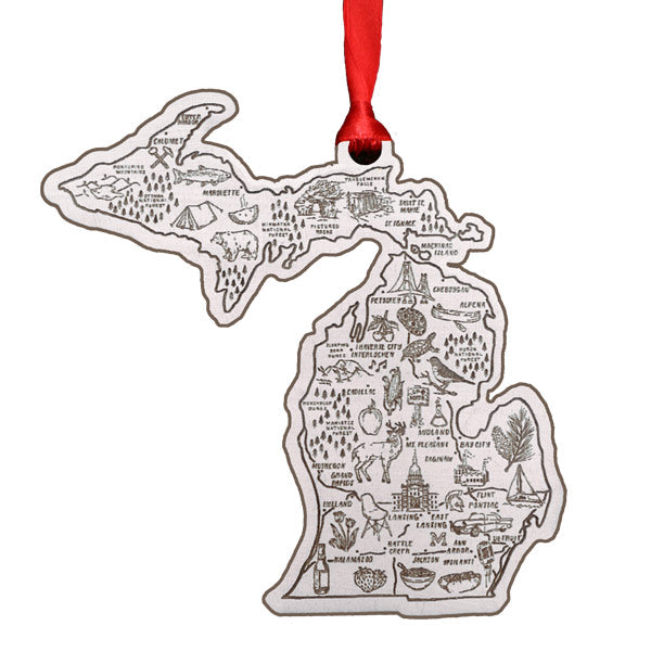 Illustrated Michigan Map Wood Ornament