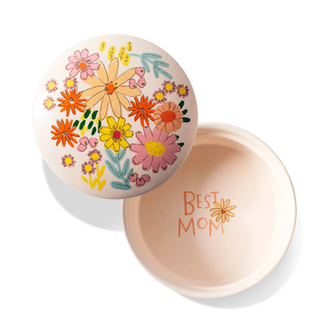 Round Trinket Box - Best Mom Floral
