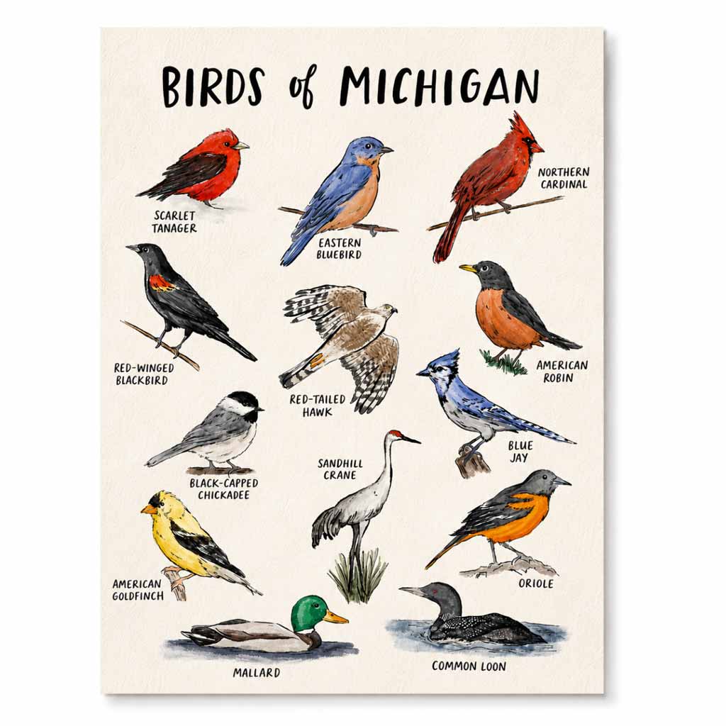 Birds of Michigan Art Print 8x10