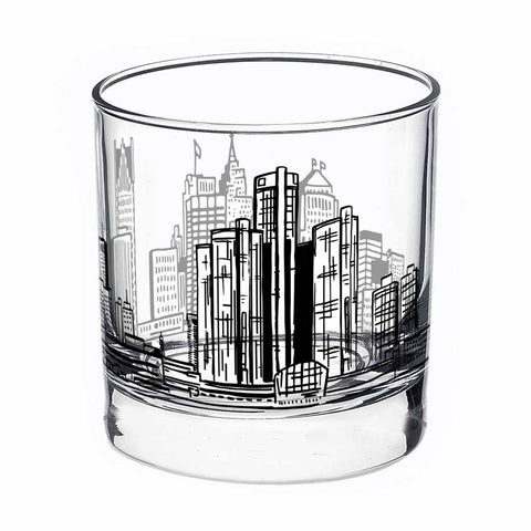 Detroit Skyline Printed Rocks Glass