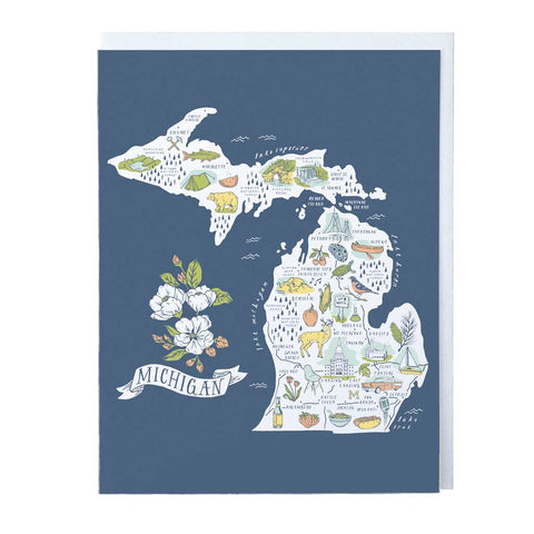 Illustrated Michigan Map Card