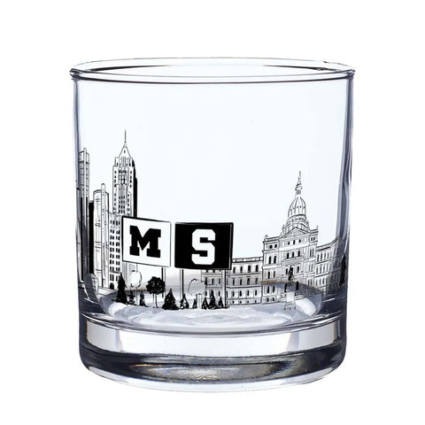 Michigan Skyline Rocks Glass