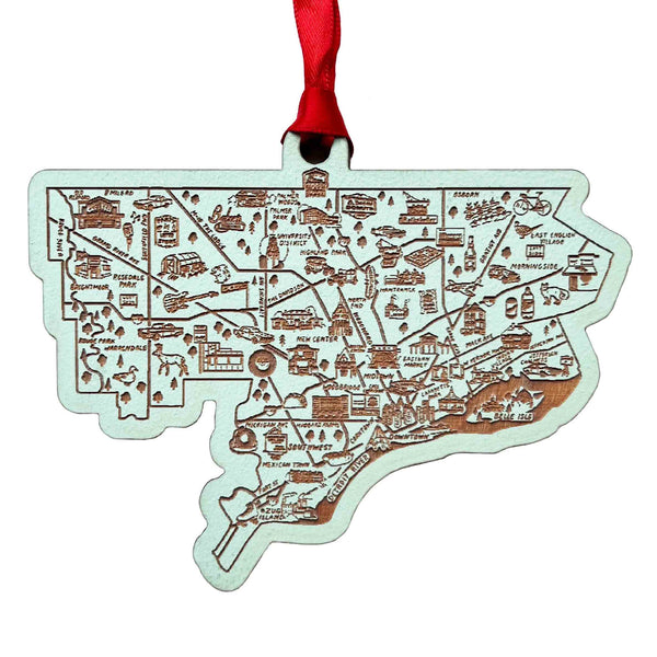 Illustrated Detroit Map Wood Ornament