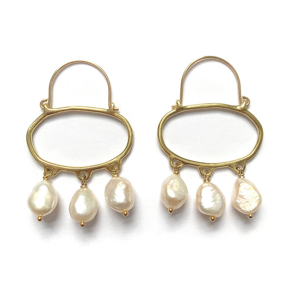 Penelope Hoop Earrings with White Pearls