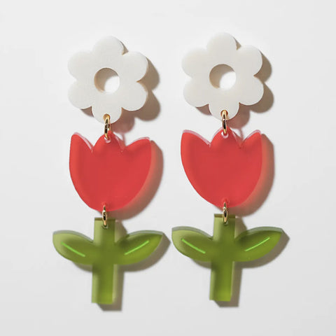 Red Tulip Dangle Earrings