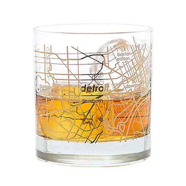 Detroit Map Rocks Glass