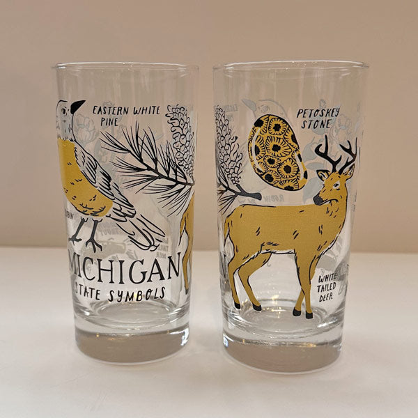 Michigan State Symbols 12oz Glass - Studio Second