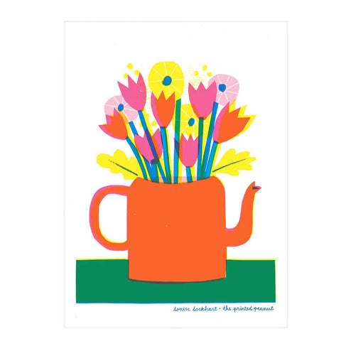 A4 Teapot Flowers Risograph Art Print