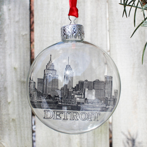 Detroit Historic Skyline Holiday Ornament - City Bird 