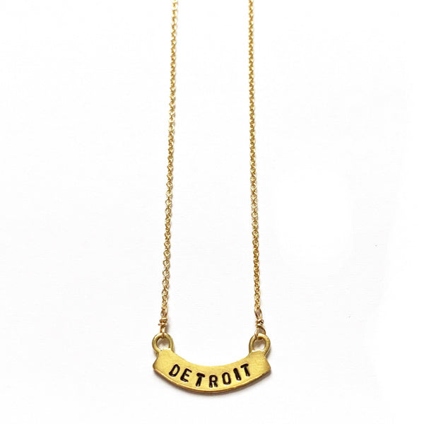 Detroit Nameplate Necklace - Brass