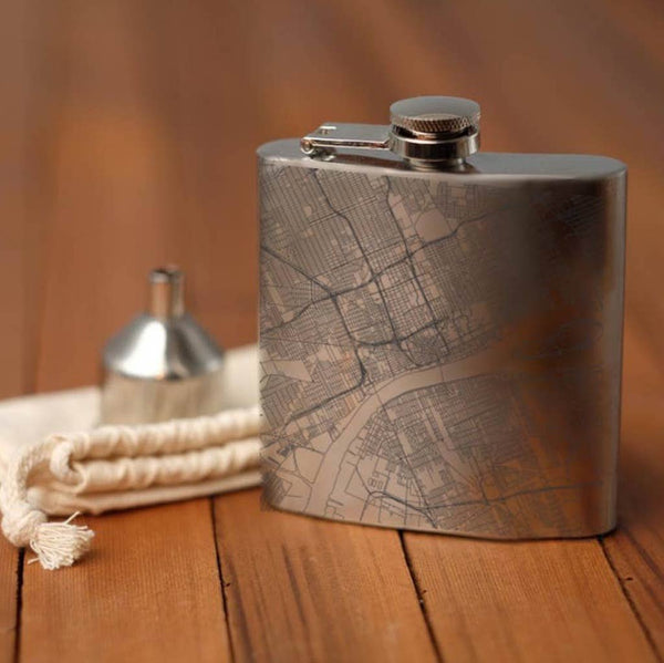 Detroit City Map Hip Flask