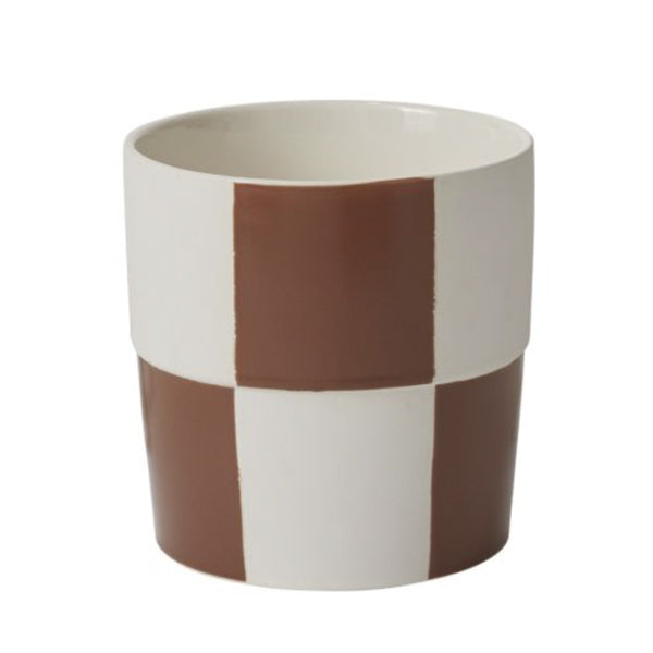Brown Checkerboard Pot - 6.75"x 6.75"