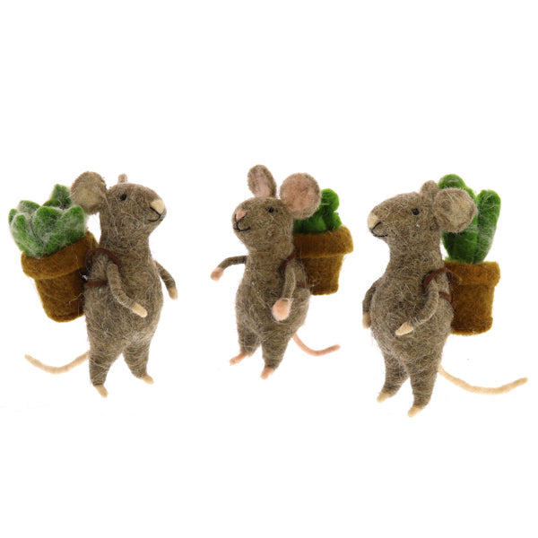 Mouse with Succulent Ornament - Assorted