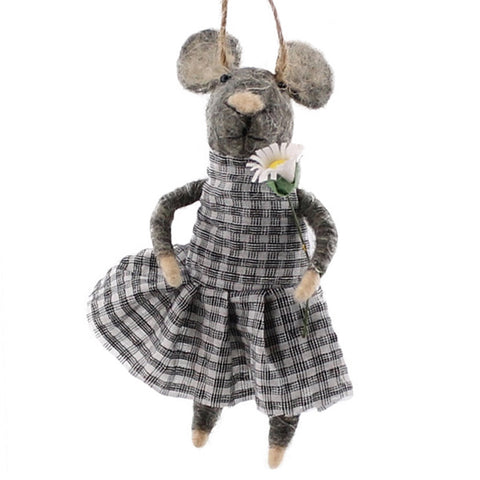Girl Mouse Ornament - Grey