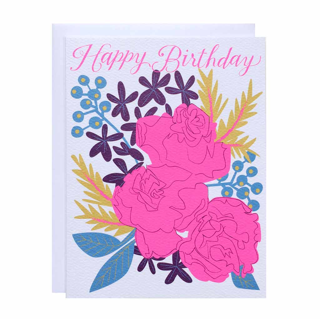Happy Birthday Neon Roses Card