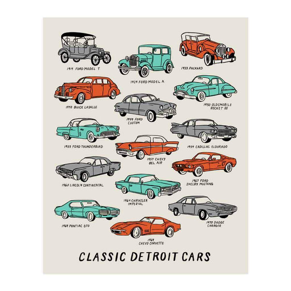 Classic Detroit Cars Silkscreened Art Print - City Bird 