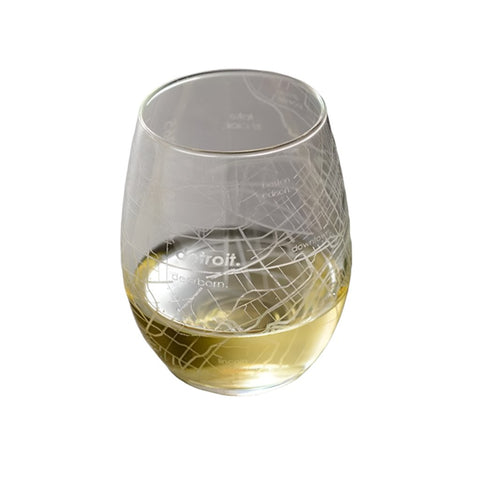 Detroit Map Stemless Wine Glass