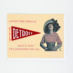 Loves the Thing in Detroit Felt Pennant Card - City Bird 