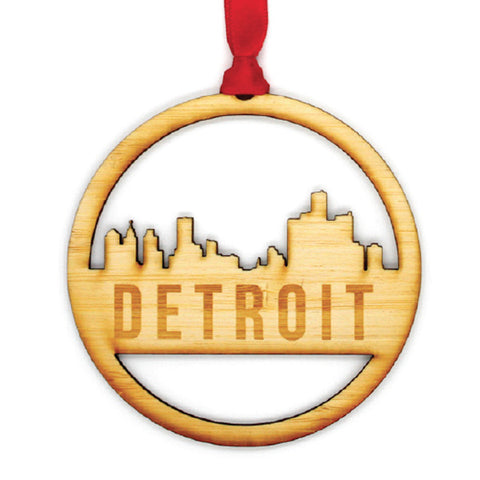 Detroit Skyline Wooden Ornament