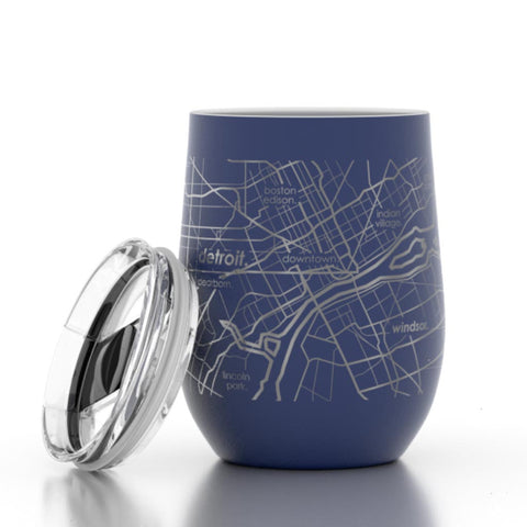 Detroit Map Wine Tumbler - Midnight Blue