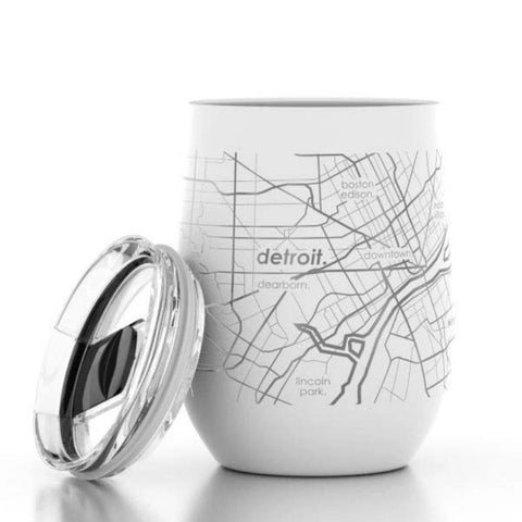 Detroit Map Wine Tumbler- White