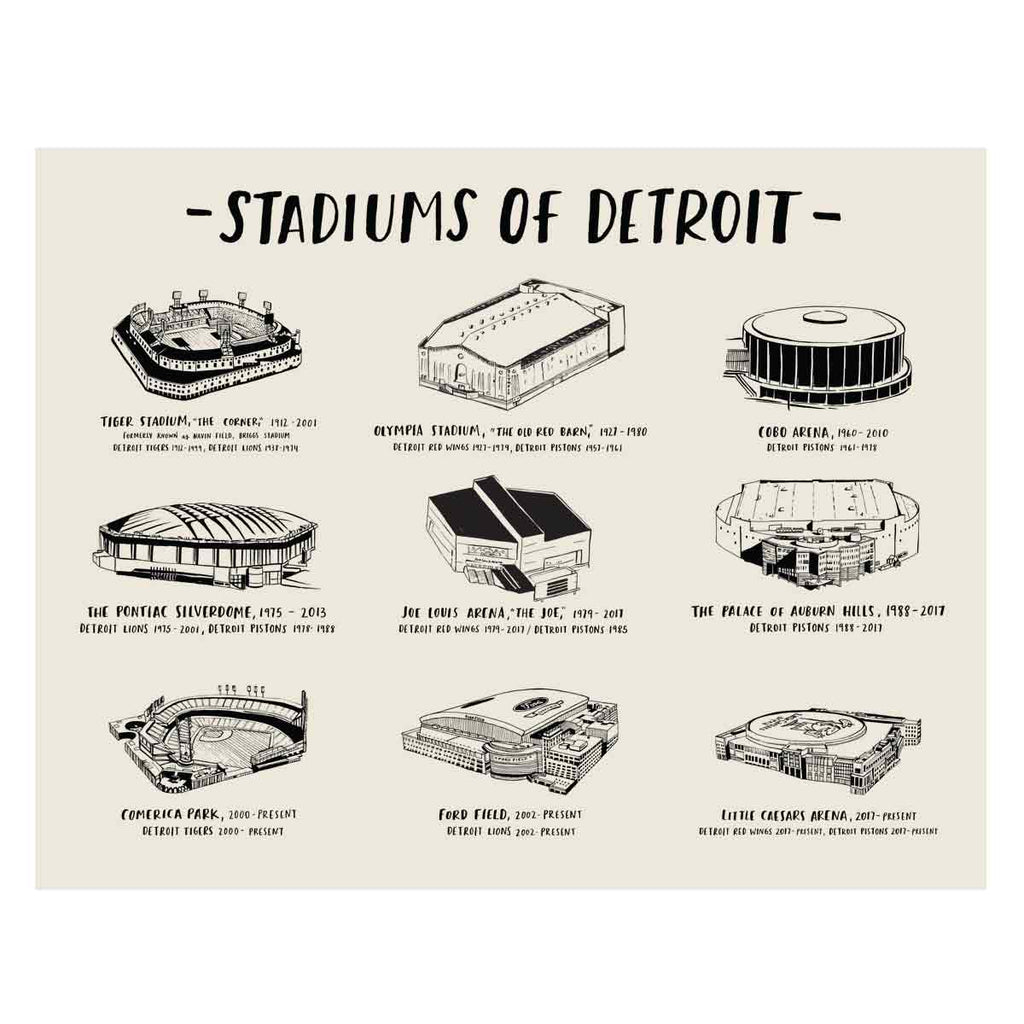 Stadiums of Detroit Art Print - City Bird 