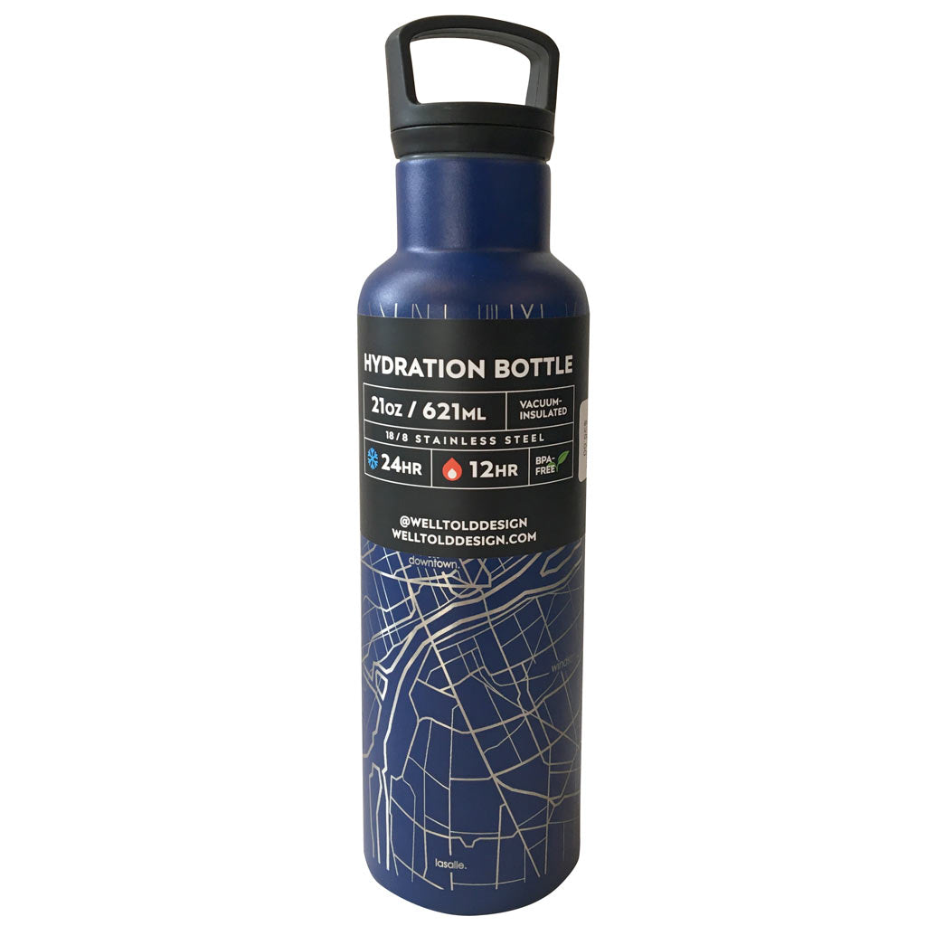Detroit Map Insulated Hydration Bottle - Midnight Blue