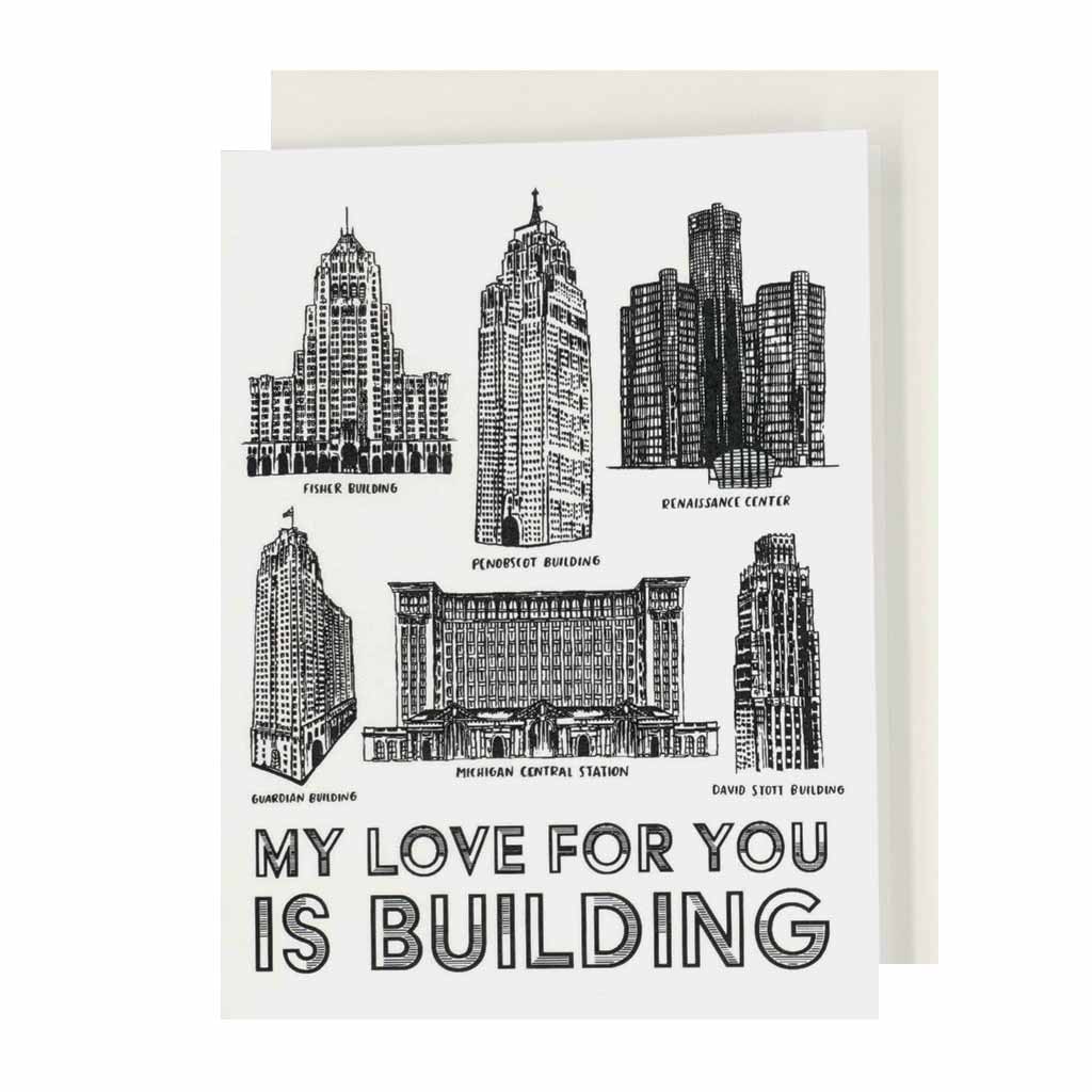 My Love For You Is Building Hand Silkscreened Card - City Bird 