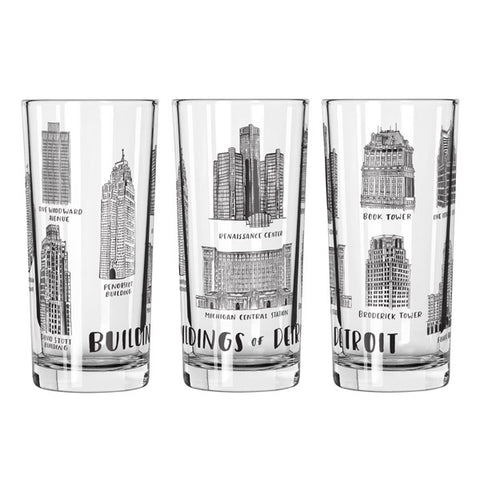 Buildings of Detroit 12oz Glass