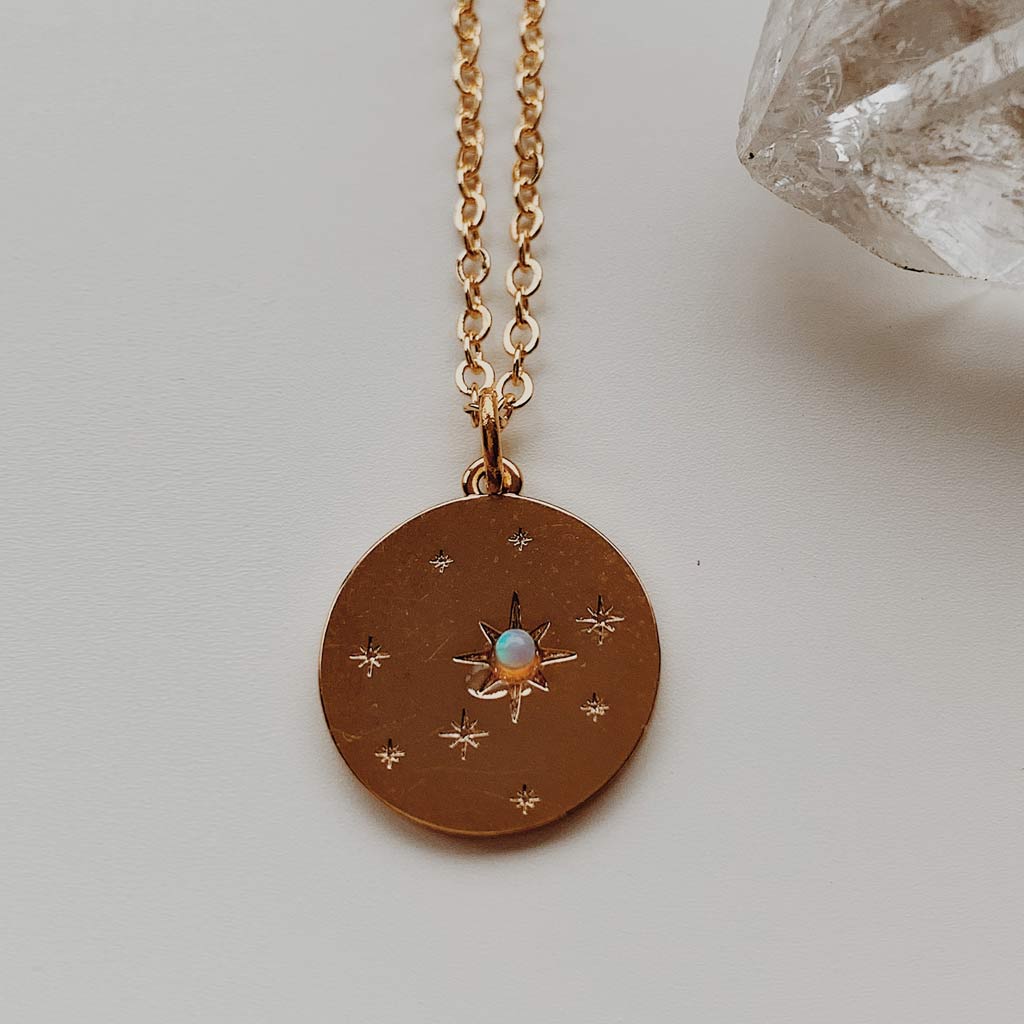 Celestial Charm Necklace - Gold Opal Starburst